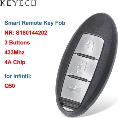 Keyecu S180144202 Smart Remote Car Key Fob 3 Buttons 433MHz 4A Chip for Infiniti Q50 2013 2014 2015 2016 2017 2018