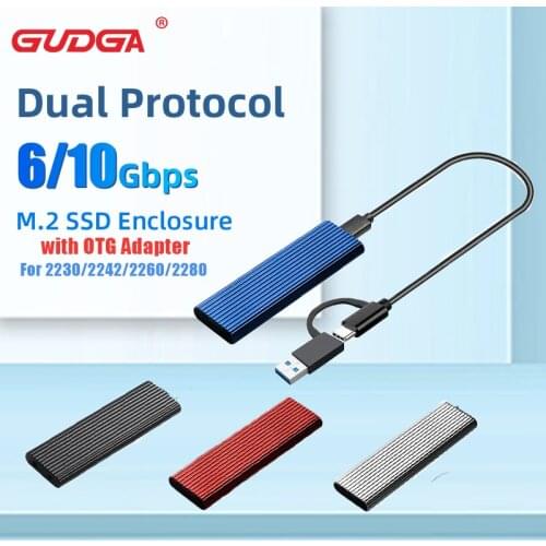 GUDGA Nvme Case SSD Enclosure With OTG Dual Protocol to USB 3.1 Adapter Portable Hard Drive Box For M.2 SSD 2230/2260/2280/2242