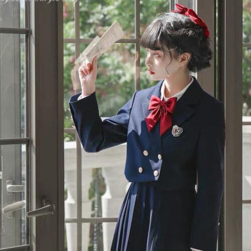 Girls Suit Vest Skirt Jks Uniform Matching Shirt + Short Suit Mid-length Skirt Black/cyan Suit Business Dress for Women School