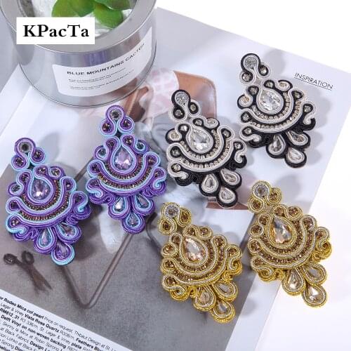 KPacTa Fashion Soutache Earring Ethnic Style Jewelry Women Crystal Handmade Drop Earring Accessories boucle d'oreille femme 2018
