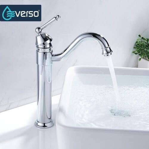 EVERSO Kitchen Faucets 360 Swivel Antique Brass Single Porcelain Handle Mixer Tap Bathroom Basin Mixer Hot Cold Torneira