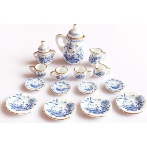 1/12 Dollhouse Miniature Dining Ware Peony Flower Porcelain Tea Coffee Sets Gift