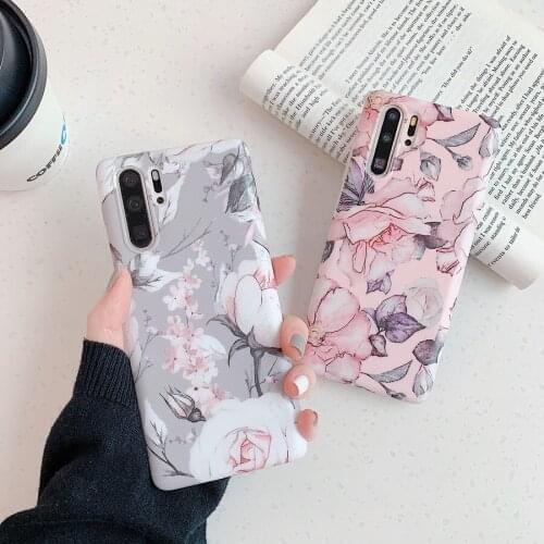 Retro Matte Rubber Flower Floral Shockproof IMD Case For Huawei P20 30 40 Pro Mate20/30 Pro Soft Silicone Phone Cover Skin