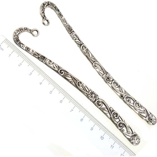 Metal bookmark stationery flower diy crystal charms silver big cruve office school suppliers fashion jewelry findings 123mm 5pcs