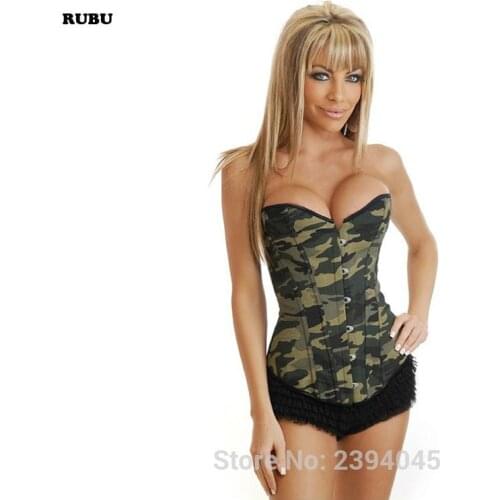 Fashion Corsets And Bustiers Camouflage Top Waist train Corsets Sexy Green Corpetes quality slim corset
