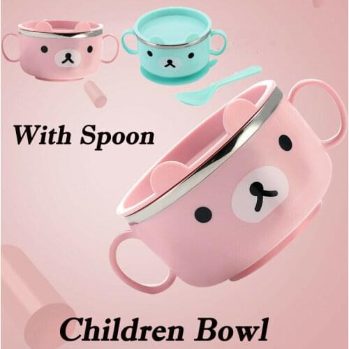1Pcs Cute Children Bowl With Spoon Kids Dining Set Stainless Steel Bowl Spoon Cutlery Cute Bear Style New