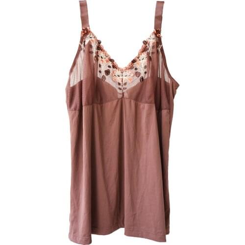 Plus Size Embroidery Floral Wide Spaghetti Strap Modal Mesh Sexy Nightgown for Women/Female Chemise Sleepwear Lingerie SLA010