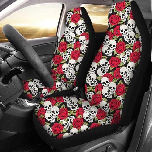 INSTSNTARTS New Skull Printing Slip-Resistant Car Seat Covers Full Set Design Vehicle Seat Covers Front Seat Fit Most Vehicle