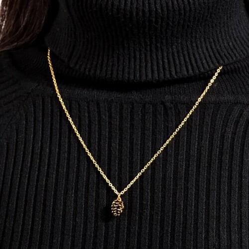 New cute pine nuts fashion necklace small pine cones long chain cartoon nut plant specimen necklace woman pendant jewelry gift