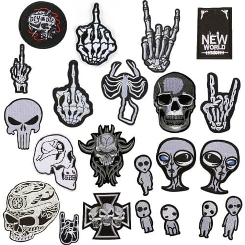 New Skull Alien Clothing Punk Biker Patch Badges Iron on Stickers Cloth Patch Embroidered Decorative DIY Jacket Jeans