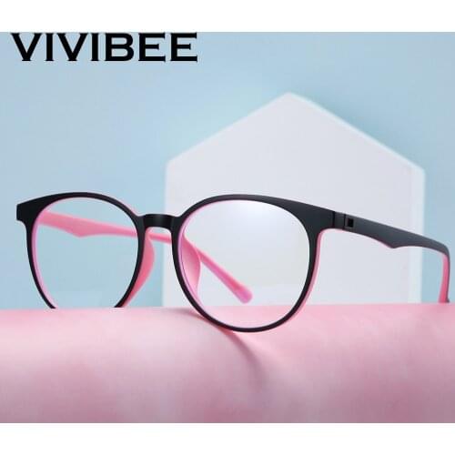 VIVIBEE Anti Blue Light Glasses Men Gaming Round Blocking Blue Ray Classic TR90 Women Protection Eyeglasses for Computer Work