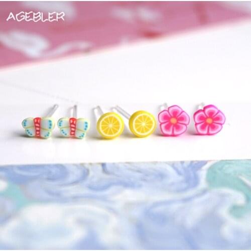 Top Quality Handmade Polymer Clay Stud Earrings for Women Girl Plastic Butterfly Jewelry Kids Oorbellen Accessories P25
