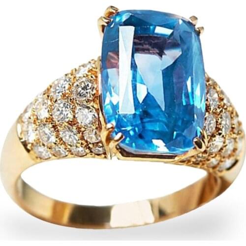 Wholesale Bisexual Milangirl Fashion Brand Sparkling Blue Zircon Color Rings for Party Jewelry Male Female