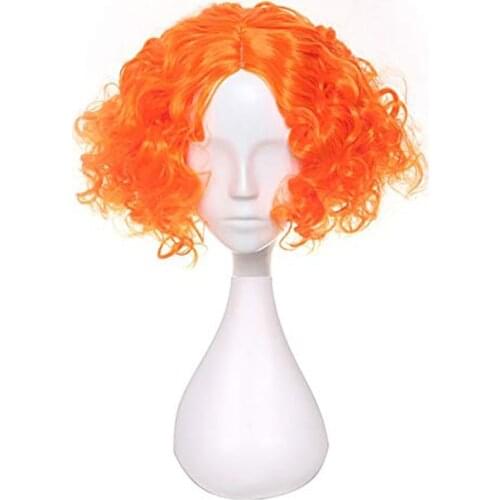 Alice in Wonderland 2 Mad Hatter Tarrant Hightopp Orange Wig Cosplay Short Curly Synthetic Hair Role Play Halloween + Wig Cap