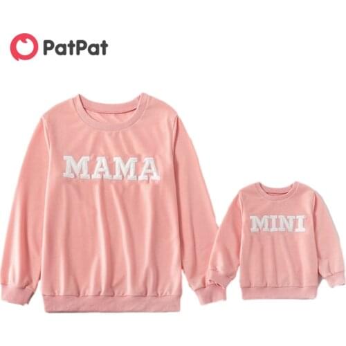 PatPat New Arrival Autumn and Winter Letter Print Pink Sweatshirts for Mom and Me Family Look Pink Color Soft and Warm Tops