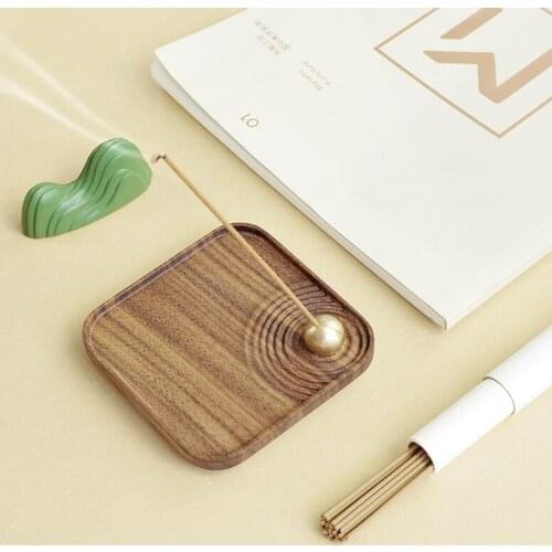 Solid Walnut Wood Incense Burner Stick Holder Buddhism Line Incense Plate Coil Base Temple Yoga Studio Home Tea Table Decoration