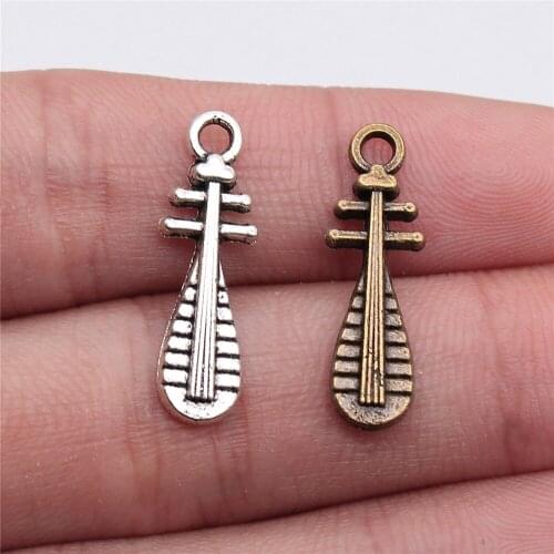20pcs Charms Musical Instruments Lute Antique Silver Color Antique Bronze Color 24x7mm Metal Alloy Jewelry Accessories