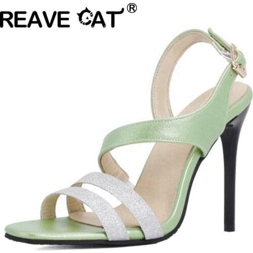 REAVE CAT New 2021 Women Sandals Open Toe 11cm Thin Heels Faux Genuine Leather Buckle Concise Sexy Big Size 30-48 Party A3927