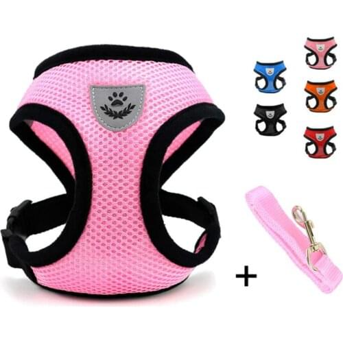 Cat Dog Adjustable Harness Vest Walking Lead Leash for Puppy Dogs Collar Polyester Mesh Harness for Small Medium Dog Cat Pet