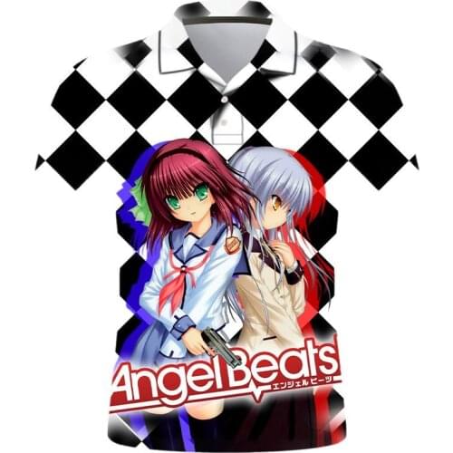 New Angel Beats Polo Shirts 3D Print Men Short Sleeve Casual Male polo Shirts Tops Clothing Streetwear Cartoon Anime polo Shirt