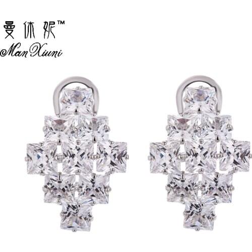 Manxiuni Fashion Jewelry Silver Plated Clip Earrings for Women Rhinestone Crystal Geometric Earring maxi brincos para mulheres
