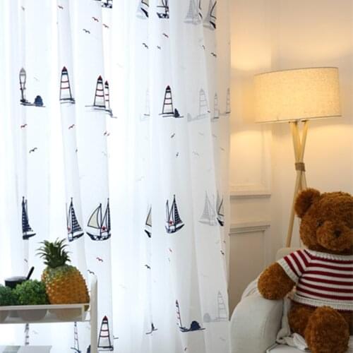 Modern Embroidered Sailing Boat Living Room Kids Window Curtains Bedroom Sheer Children Gauze Curtain 225&C