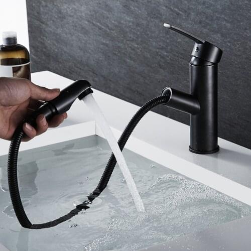 2 colors black Copper Chrome Waterfall Bathroom Faucet pull out basin faucets Hot and Cold Mixer tap Brass Lavatory Tap