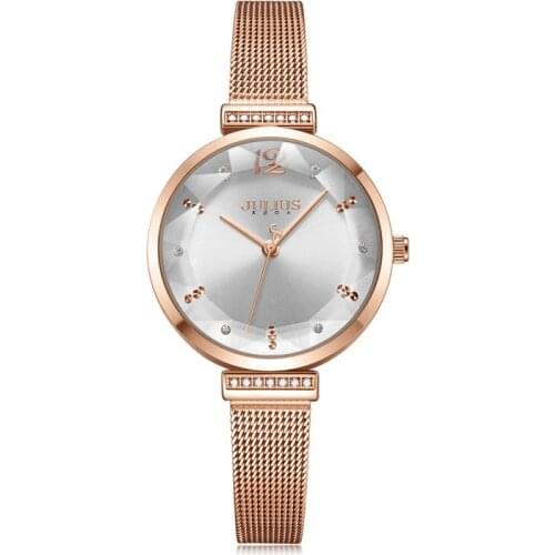 4 Colors Elegant Cutting Womens Watch Japan Quartz Lady Hours Fine Fashion Stainless Steel Bracelet Girls Gift Julius Box 1196