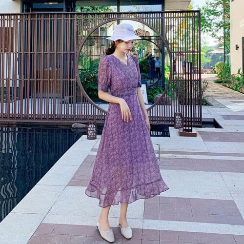 Women Long Floral Purple Dress Summer 2021 Runway Elegant Vintage Boho Korean Retro Fairy Casual Beach Vacation Party Vestidos