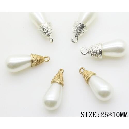 10pcs 25*10mm White/Gold Water Drop Diy Jewelry Accessories Flat Back Imitation pearls Base Settings Wholesale Handmade Fitting