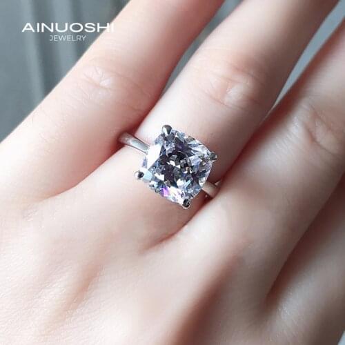 AINUOSHI 10x10mm Cushion Cut Engagement Rings Simulated SONA Diamond For 925 Sterling Silver Wedding Bridal Ring Jewelry Gift