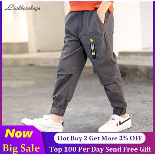 110-160cm Spring Autumn Children Casual Cargo Pants Teenage Boys Elastic Pocket Work Trousers Kids Infant Casual Sports Pants