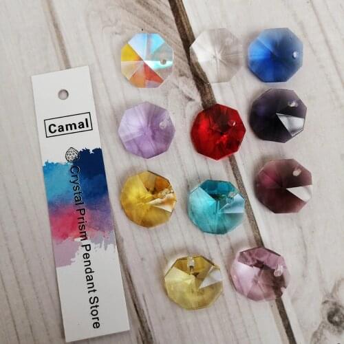 Camal 10Pcs 11 Color 14mm Crystal Octagonal Loose Beads 1 Hole Chandelier Lamp Garland Strand Parts Curtain Craft Ornamemt DIY