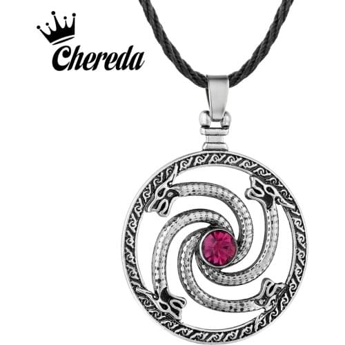 Chereda Vintage Valknut Viking Slavic Pendants&Necklaces Wolfs with Red Stone Round Knot Rope Necklace Boy Present