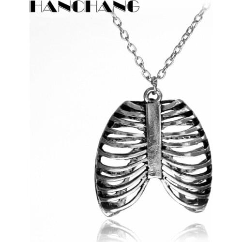 Men Cool Necklace Male Boy Jewelry Ribcage Ribs Anatomy Anatomical Pendant Charm Collier toned Gothic Science Geek Bone Necklace