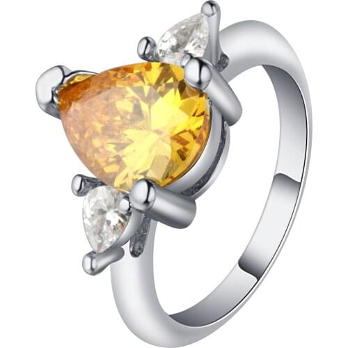 Elegant Glass Silver color Rings Poetic Droplet yellow Clear CZ Finger Ring for Women Fashion Wedding Jewelry Distribution