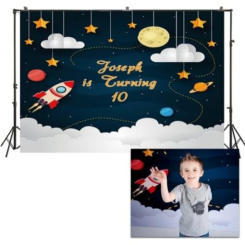 HUAYI Photo Background Rocket Universe Birthday Party Decor Banner Photography Backdrops Newborns Baby Backdrop W-1015