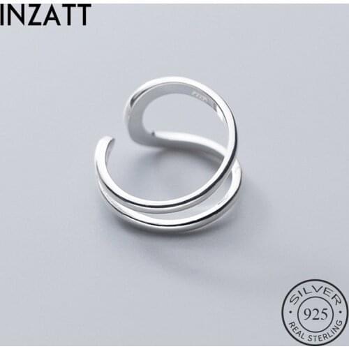 INZATT Real 925 Sterling Silver Geometric Line Adjustable Ring For Fashion Woman Minimalist Fine Jewelry Hiphop Accessories