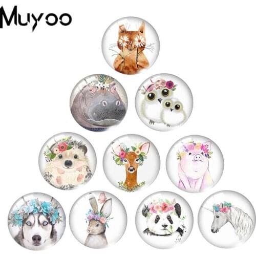 2019 New Cute Animal With Wreath Glass Cabochon Flower Animals Cabochons Art Hand Craft Photo Jewelry