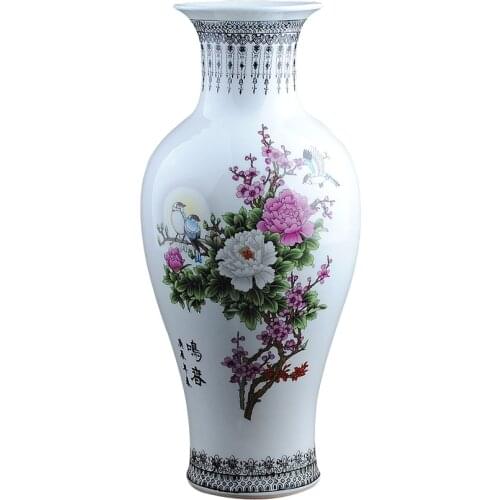 Jingdezhen ceramic vase moon bird fishtail vase pastel peony vase Home Furnishing modern ecoration