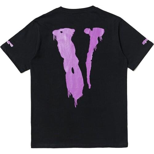 Classic Vlone Short-sleeved Female Couple Loose Street Hip-hop Big V Trend T-shirt Mens Cotton Round Neck 019