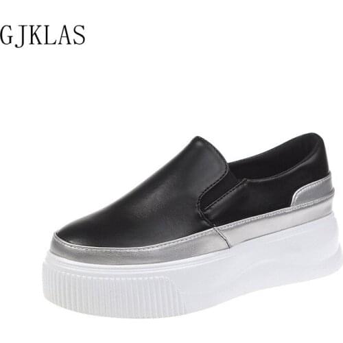 Platform Sneakers Slip on Shoes for Women White Black Leather Casual Shoes Woman Chunky Sneakers Loafers Fashion Sport Femme