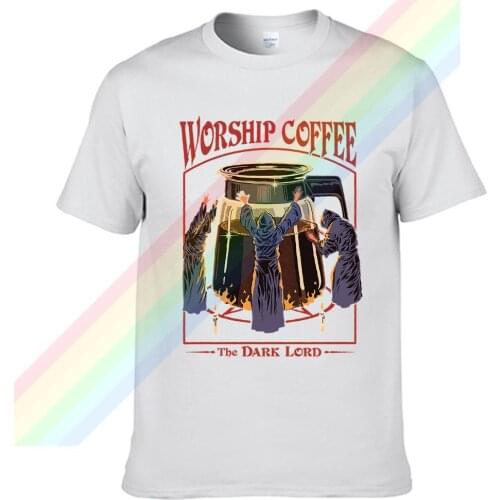 Worship Coffee The Dark Lord Retro Casual T Shirt Mens Summer Black 100% Cotton Short Sleeves O-Neck Tee Shirts Tops Tee Unisex