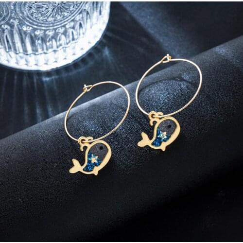 Lovely Transparent Acrylic Dolphin Drop Earrings Cute Blue Whale Earrings Fake Piercing Women Girls Fesvital Earrings Jewelry