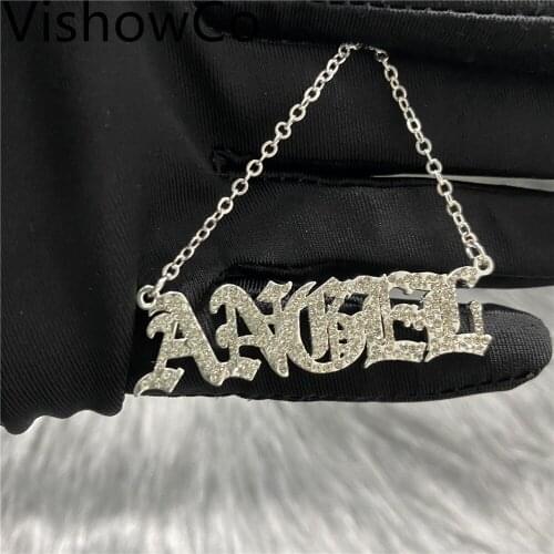 2020 New Hip Hop Letter Necklace Name Personalized Custom Necklace Gold Color Rhinestone Necklace Pendant For Women Gift