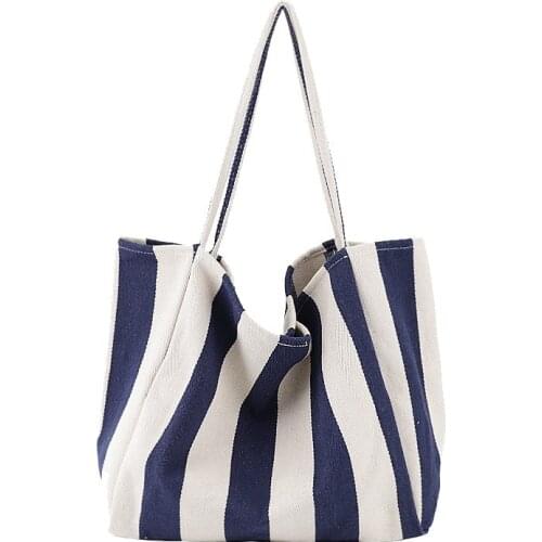 Fresh Literature Purses Handbags Art Handbag Simple Small Stripe Canvas Leisure Fashion Large Capacity One Shoulder Womens Bag