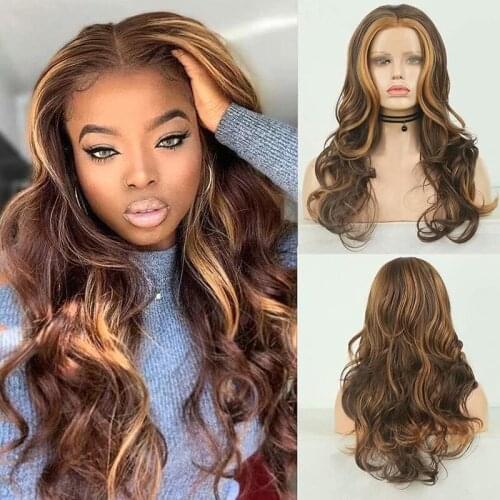 AIMEYA Blonde Highlight Wig for Women Middle Part Pre Plucked 13x2.5 Body Wave Ombre Color Lace Wigs Daily Wear Cosplay Wig