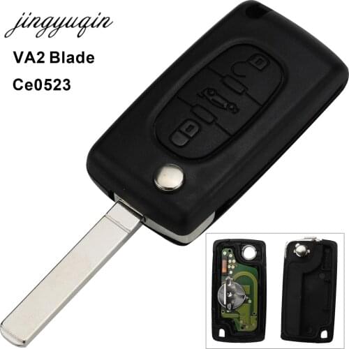 Jingyuqin CE0523 Flip Remote Car Key 3 Button Middle Trunk for Citroen Key ASK 433 Mhz ID46 - PCF7941 VA2 Uncut Blade