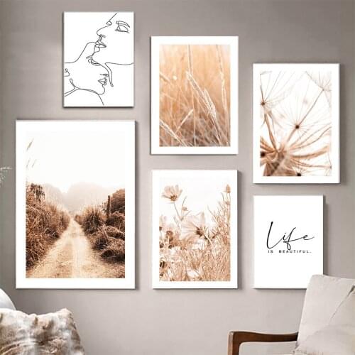 Reed Flower Dandelion Road Line Quotes Wall Art Canvas Painting Nordic Posters And Prints Wall Pictures For Living Room Decor