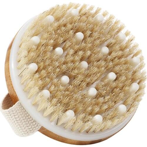 Wooden Soft Bath Brush Exfoliating Massage Brush Bath Body Brush Round Head Handleless Brush With Hanging Hole